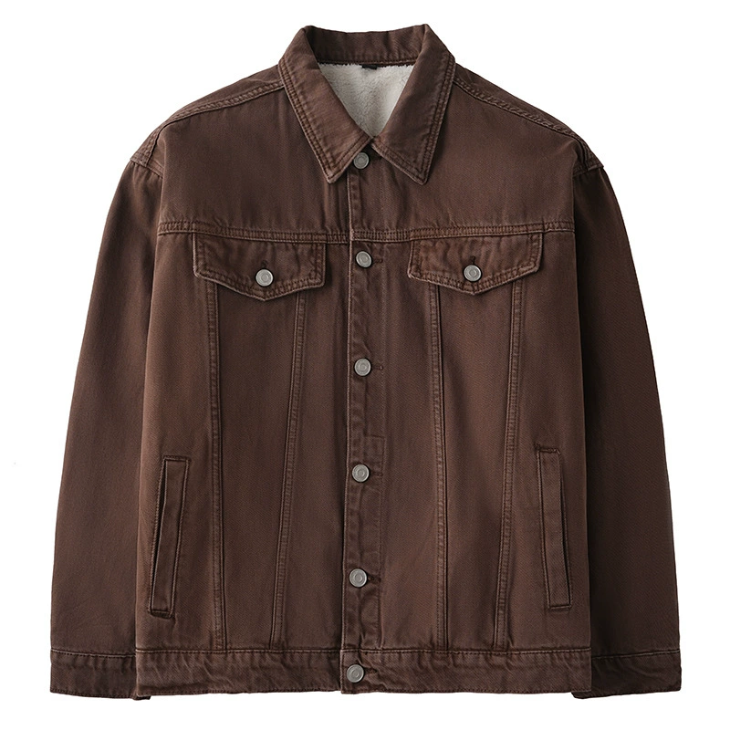厂家直销男士修身保暖冬季牛仔外套，日系潮流宽松夹克，耐磨休闲风格，适合青年穿搭