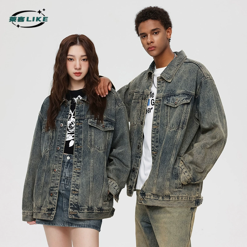厂家直销男士宽松水洗牛仔外套，复古风格，休闲高街款，适合春秋季，多口袋设计