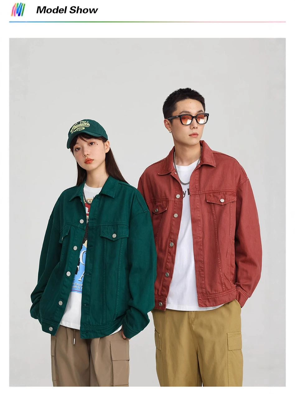 厂家直销男士宽松加绒牛仔外套，四季休闲风，美式复古染色夹克