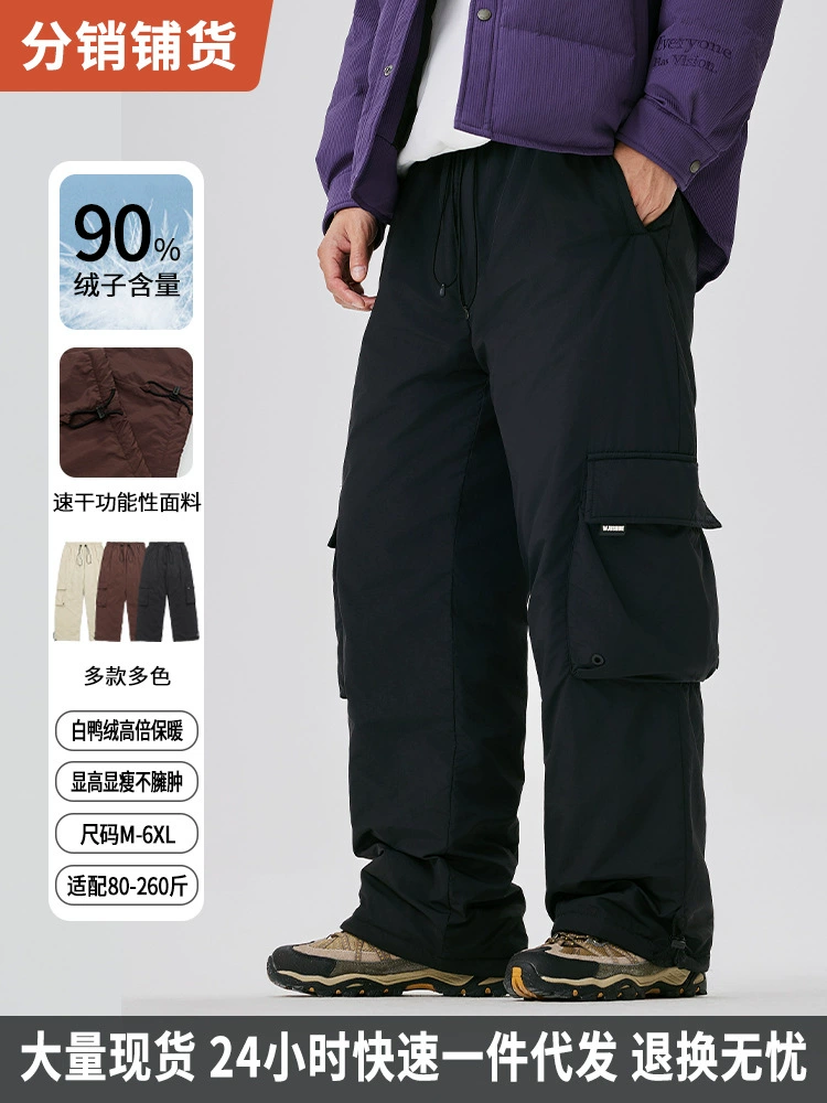 厂家直销男士加厚保暖工装裤，防风防寒宽松束脚裤，冬季户外直筒牛仔裤，舒适耐穿多口袋设计