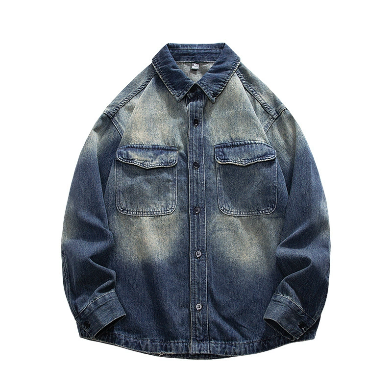 厂家直销青年男士拼色牛仔外套，宽松薄款，春秋季，耐磨免烫处理