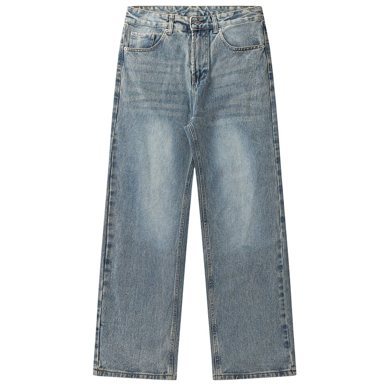 厂家直销男士复古磨白牛仔裤，宽松直筒款，春秋休闲，多口袋设计