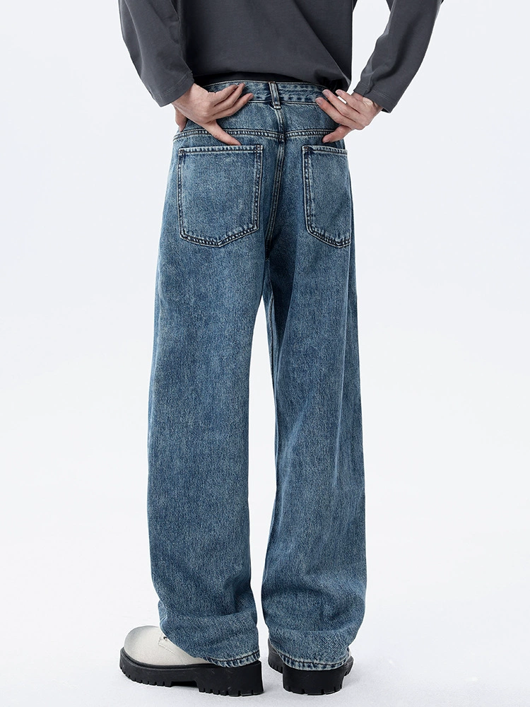 厂家直销男士复古水洗牛仔裤，宽松直筒设计，适合秋季通勤，100%棉质长裤，日常休闲风格