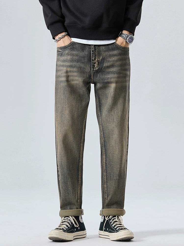 厂家直销男士修身水洗牛仔裤宽松锥型长裤，春秋休闲，多口袋设计