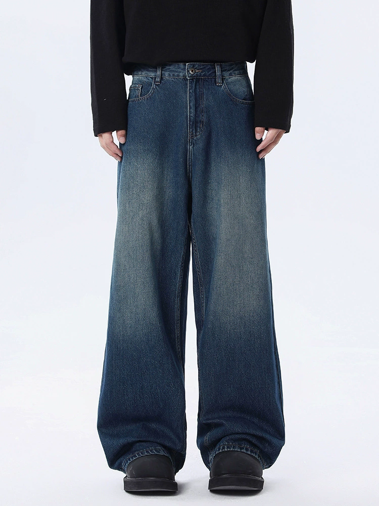 厂家直销男士修身水洗牛仔裤，秋季宽松直筒长裤，休闲场合必备，潮流复古设计