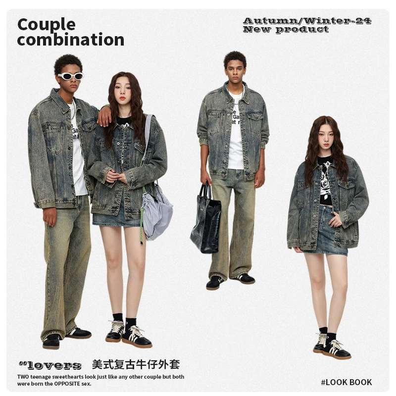 厂家直销男士宽松水洗牛仔外套，复古风格，休闲高街款，适合春秋季，多口袋设计