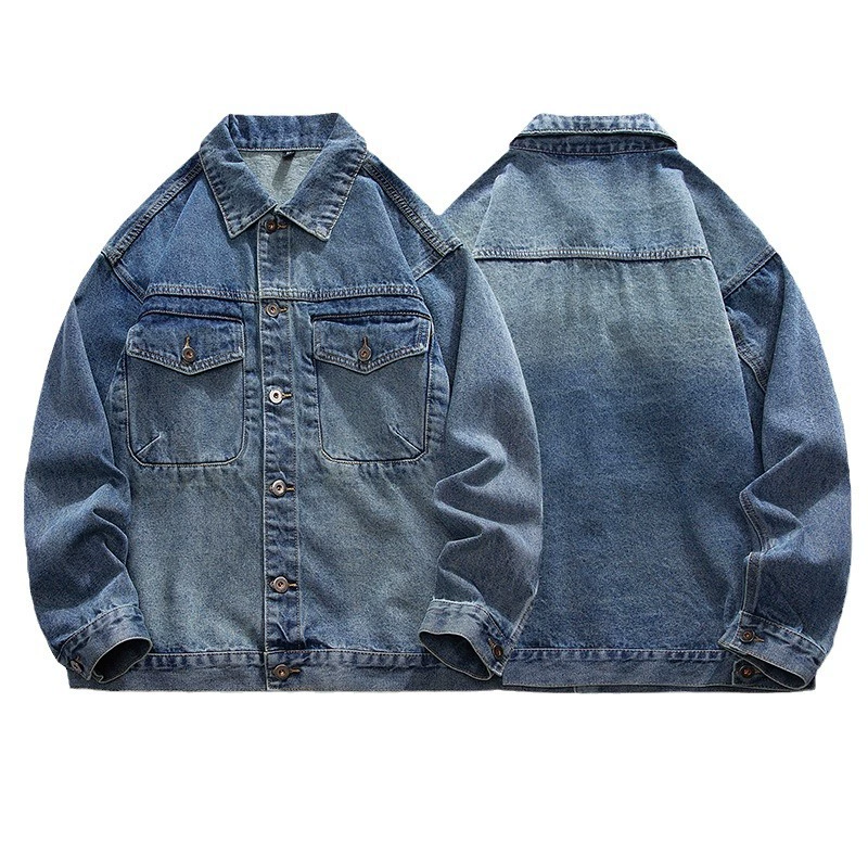 厂家直销男士修身复古牛仔外套，宽松版型，春秋季，日常免烫处理牛仔夹克