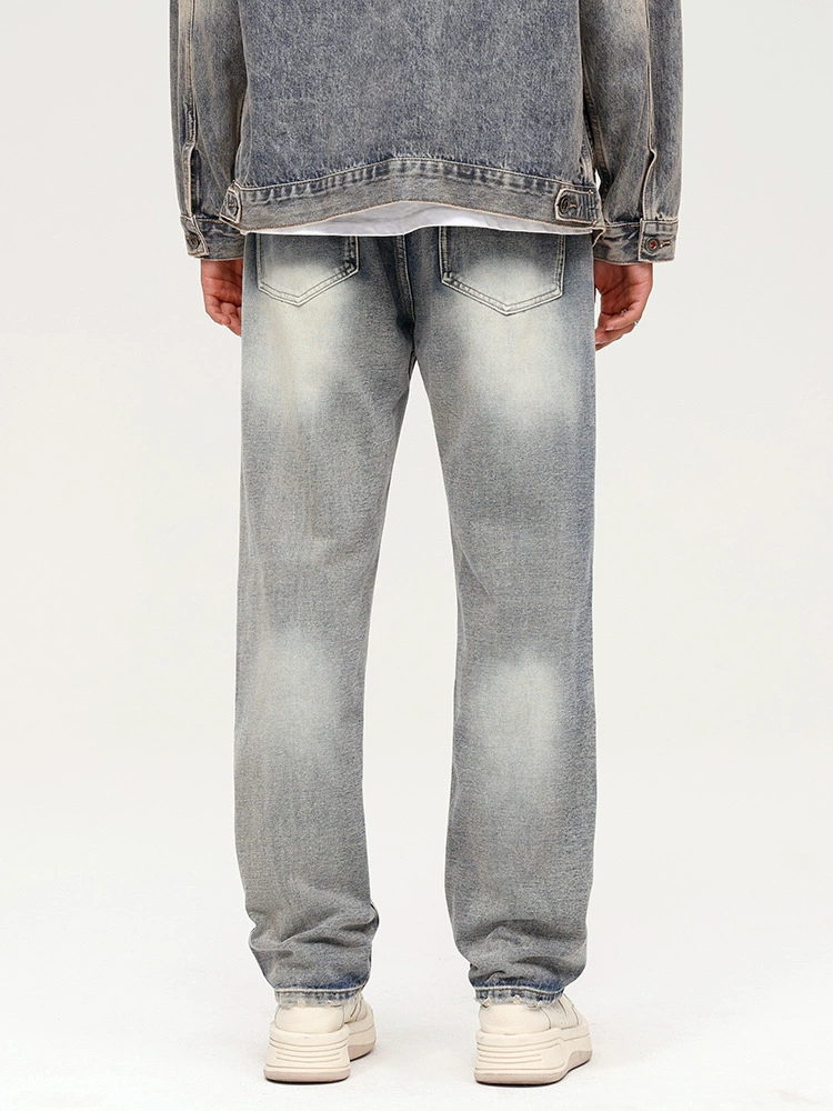 厂家直销男士修身水洗做旧牛仔裤，宽松直筒设计，秋季休闲日常必备