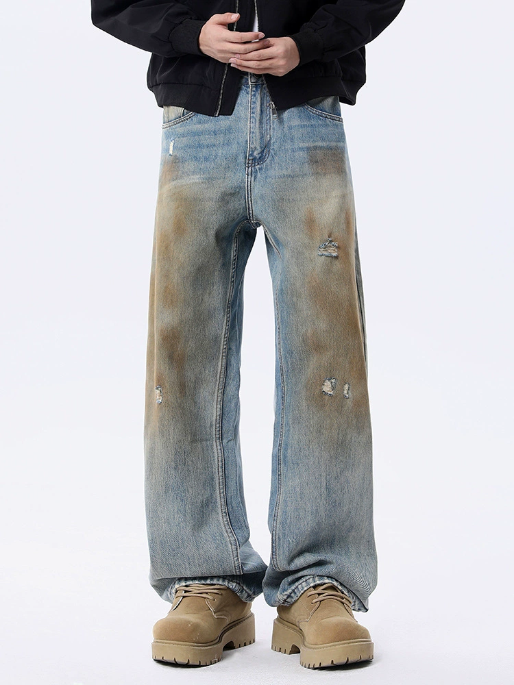 厂家直销男士宽松涂鸦牛仔裤，休闲风格，水洗做旧设计，春秋季可搭配日常穿着