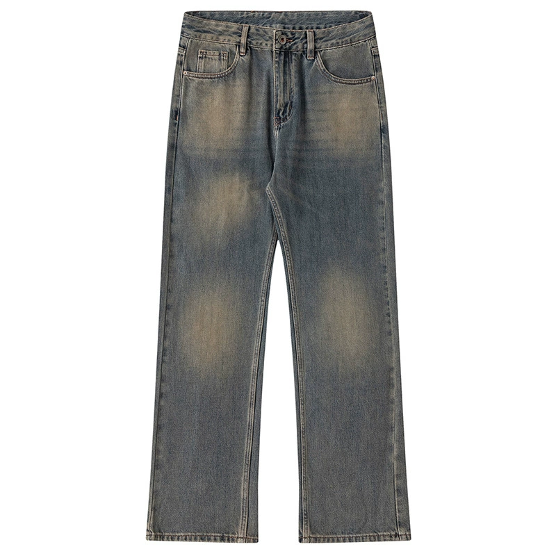 厂家直销男士复古水洗牛仔裤，宽松直筒设计，高街潮流风格，春秋季日常穿搭，做旧工艺时尚款式