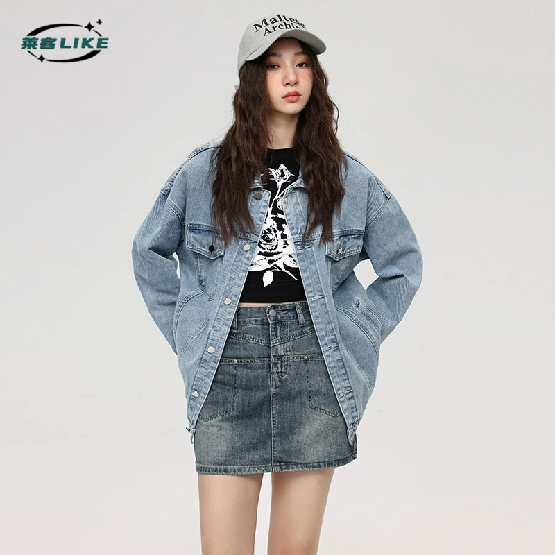 厂家直销青年宽松牛仔外套，复古潮流款式，男士牛仔夹克，春秋休闲风格，长袖免烫设计，适合日常穿搭