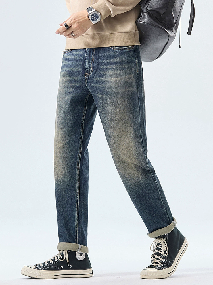 厂家直销男士修身透气弹力哈伦牛仔裤，春秋休闲款式，水洗仿旧设计