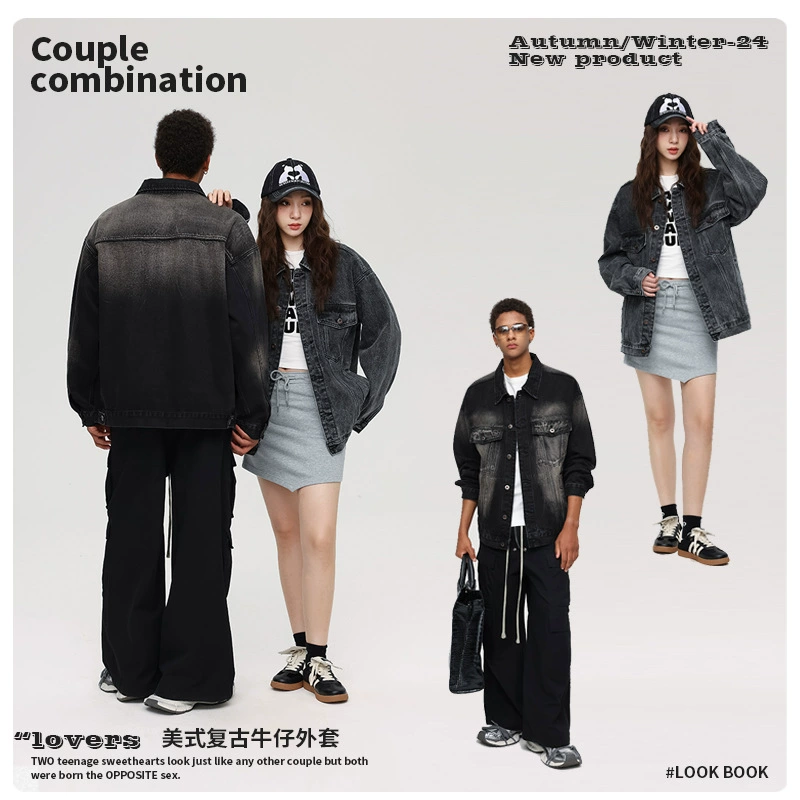 厂家直销青年宽松做旧牛仔外套，休闲风，时尚多口袋设计