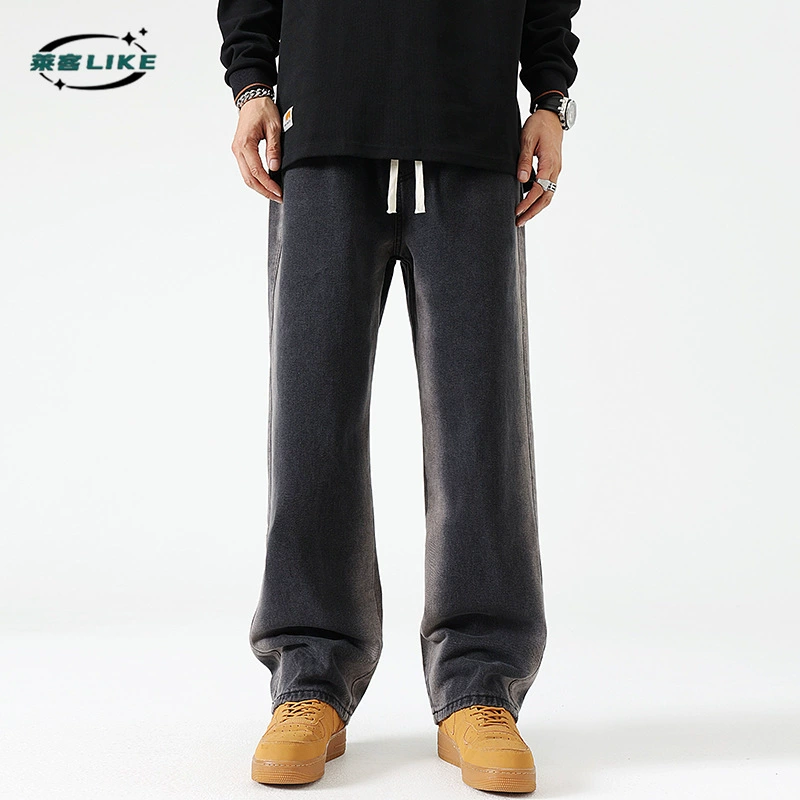 Calças jeans para homens wide leg lavagem vintage em algodão para uso diário pronta entrega