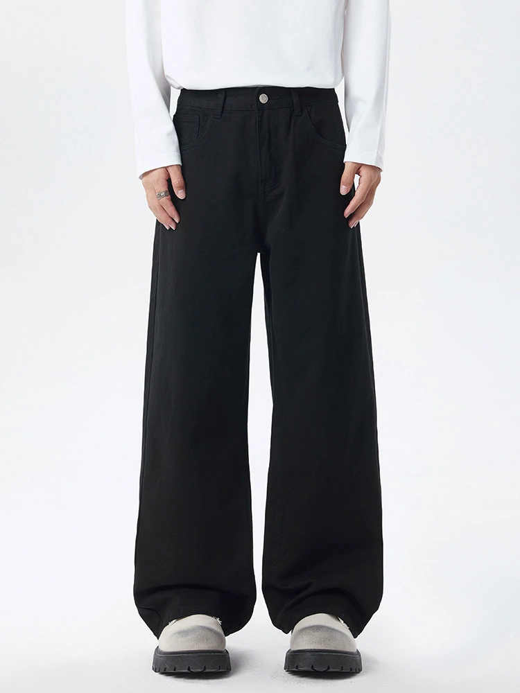 厂家直销男士修身水洗黑色牛仔裤，宽松直筒长裤，春秋通勤，百搭日常款