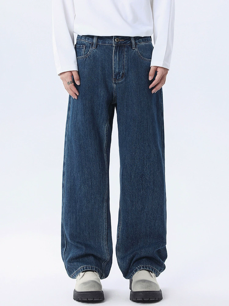 厂家直销男士宽松阔腿牛仔裤，复古水洗设计，休闲潮流长裤，适合春秋季，青春流行风格