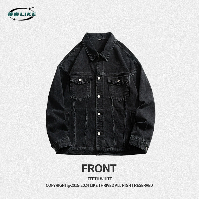 厂家直销青年宽松牛仔外套，复古潮流款式，男士牛仔夹克，春秋休闲风格，长袖免烫设计，适合日常穿搭