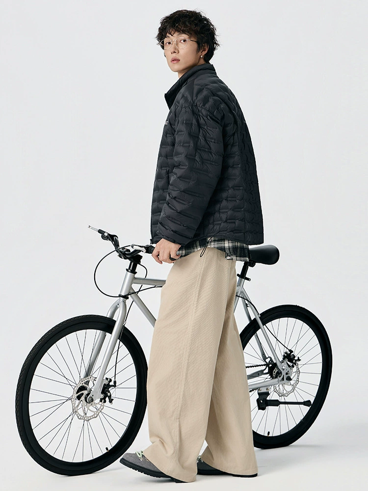 厂家直销男士宽松加厚羽绒服外套，90%白鸭绒，休闲风格，冬季防寒抗寒，立领设计，适合青少年