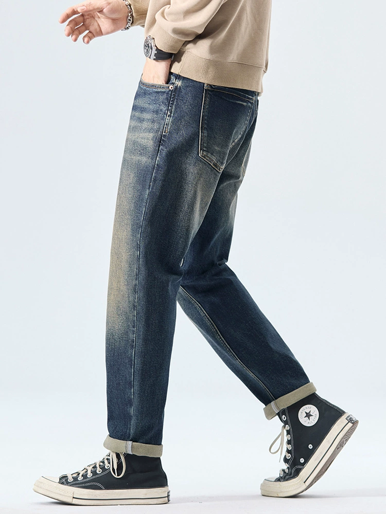 厂家直销男士修身透气弹力哈伦牛仔裤，春秋休闲款式，水洗仿旧设计