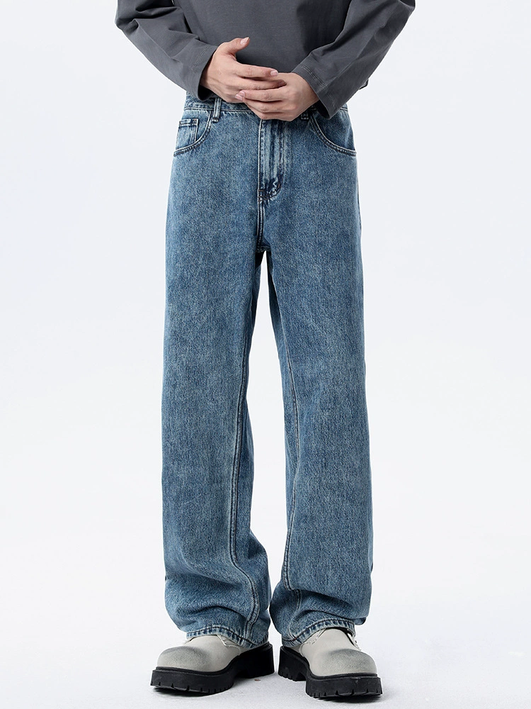 厂家直销男士宽松水洗做旧牛仔裤，春秋休闲长裤，复古风格直筒款式
