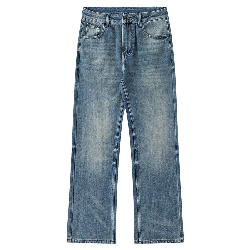 厂家直销男士水洗复古牛仔裤，宽松直筒设计，春秋休闲，猫须做旧工艺