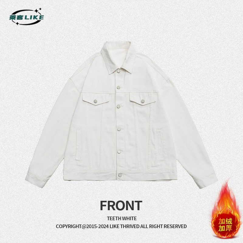 厂家直销男士宽松加绒牛仔外套，四季休闲风，美式复古染色夹克