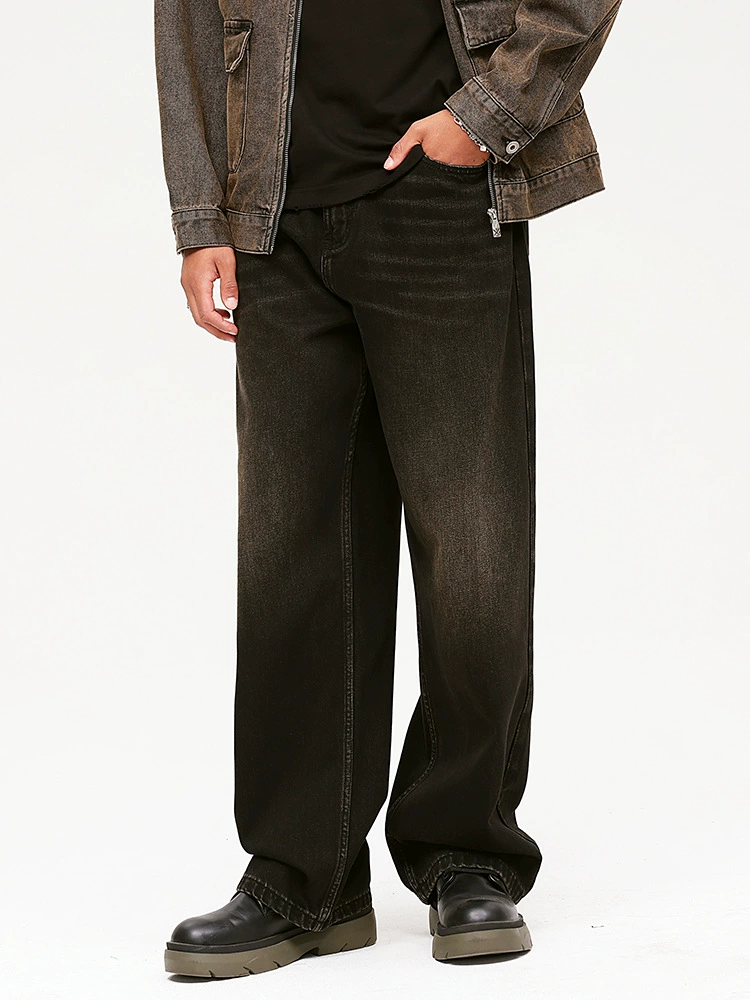 厂家直销男士复古水洗牛仔裤，宽松直筒设计，四季适用，日常潮流款式