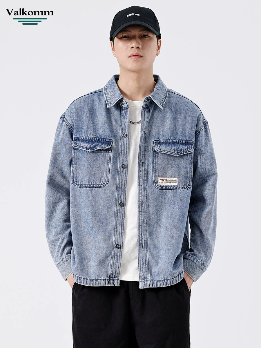 厂家直销男士修身复古水洗牛仔外套，宽松版型，春秋休闲，免烫多口袋设计