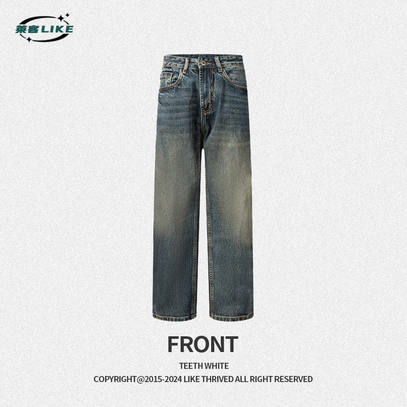 厂家直销男士复古水洗牛仔裤，宽松直筒款，四季休闲，适合青年日常穿搭
