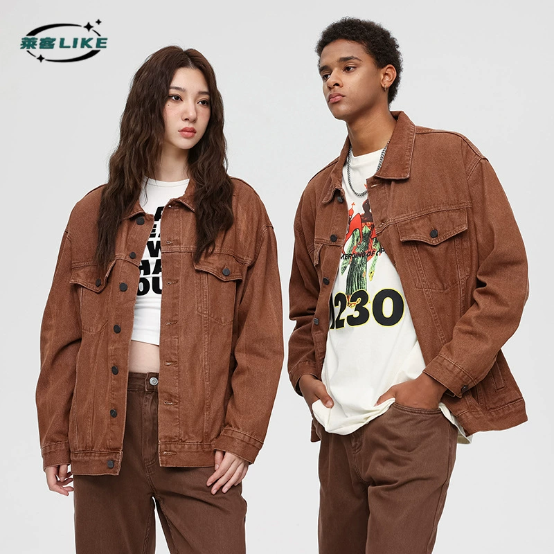 厂家直销青年宽松扎染牛仔外套，耐磨简约款，春秋日常穿搭，时尚潮流夹克