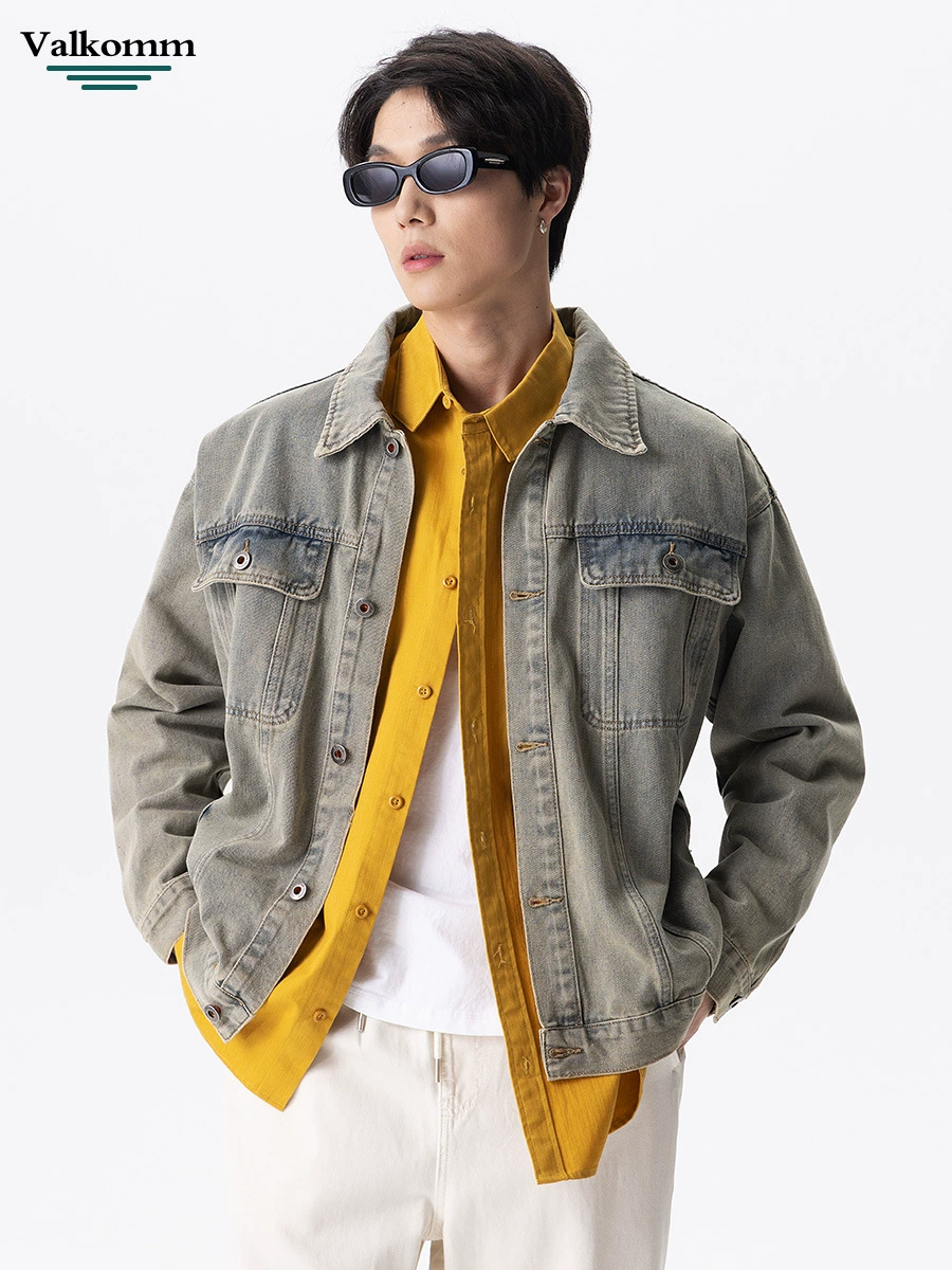 厂家直销男士宽松复古水洗牛仔外套，春秋季透气耐磨，时尚潮流设计