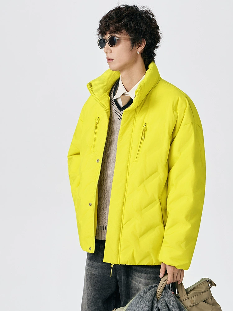 厂家直销男士加厚防风羽绒外套，宽松型，冬季休闲，多口袋设计，简约时尚