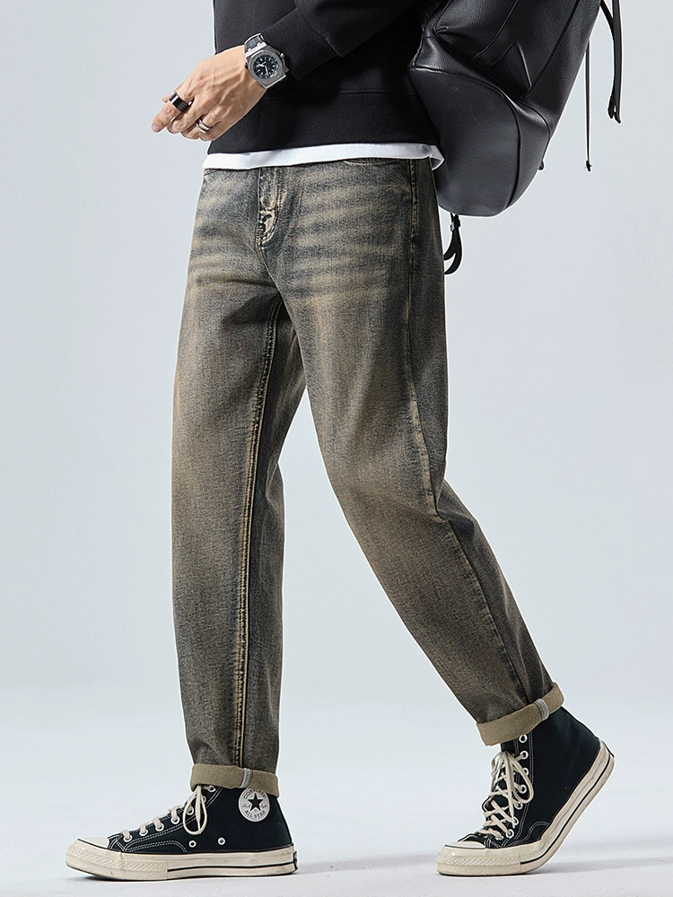厂家直销男士修身水洗牛仔裤宽松锥型长裤，春秋休闲，多口袋设计