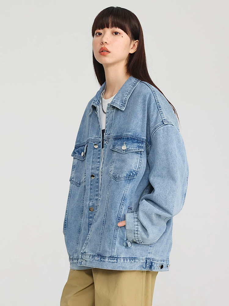 厂家直销男士宽松透气牛仔外套，复古简约设计，休闲风格，适合春秋季。