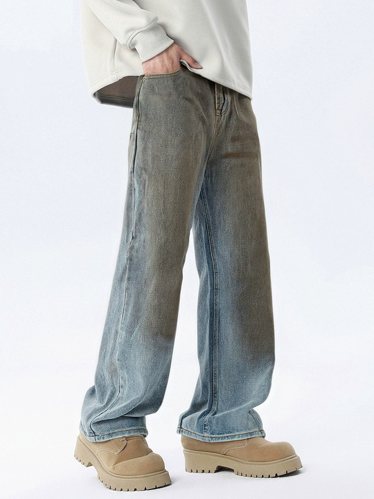 Pantalones vaqueros para hombre, estilo casual, rectos, con diseño de graffiti y lavado a la piedra, 2025, OEM