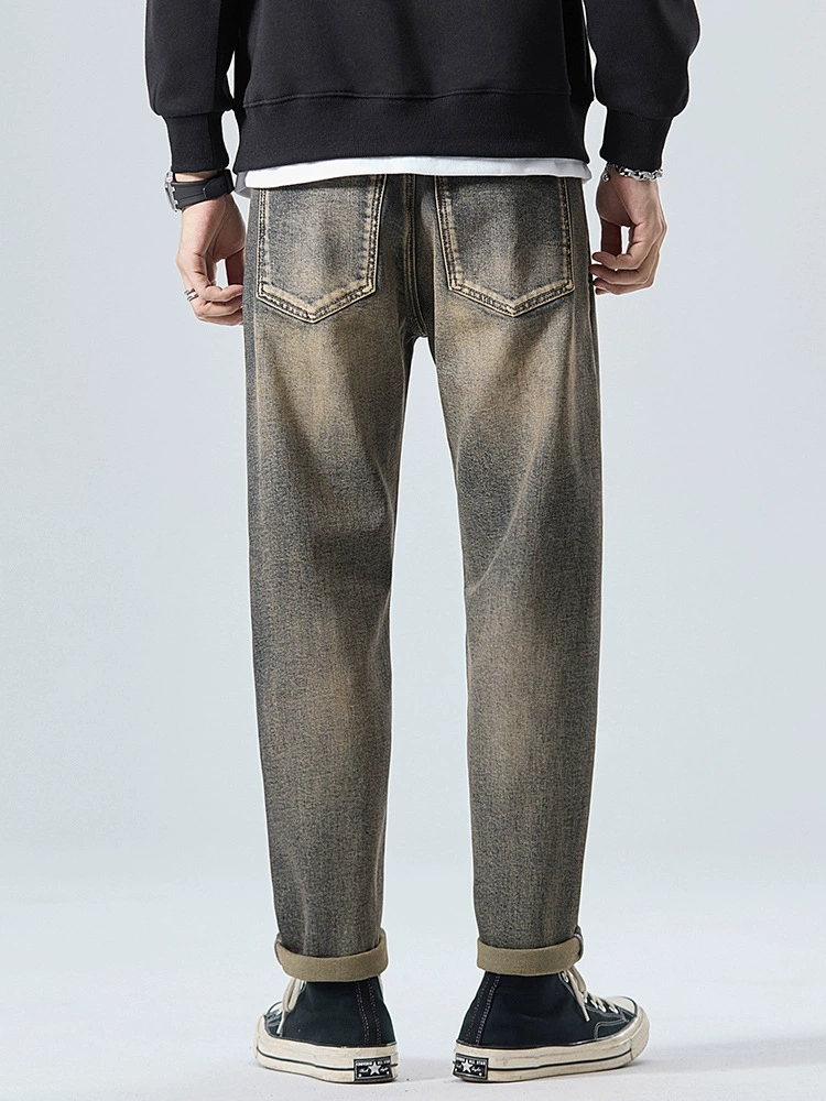 厂家直销男士修身水洗牛仔裤宽松锥型长裤，春秋休闲，多口袋设计