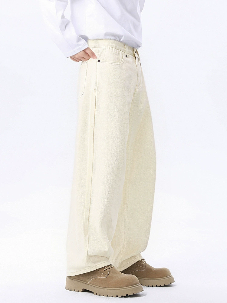 厂家直销青少年男士简约修身牛仔裤，水洗白色直筒长裤，春秋休闲潮流款式