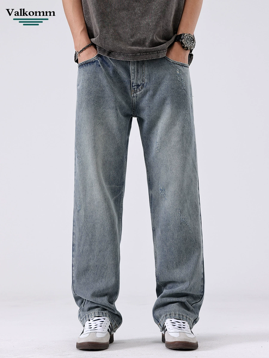 厂家直销男士修身水洗牛仔裤，复古蓝直筒，四季休闲，免烫处理长裤
