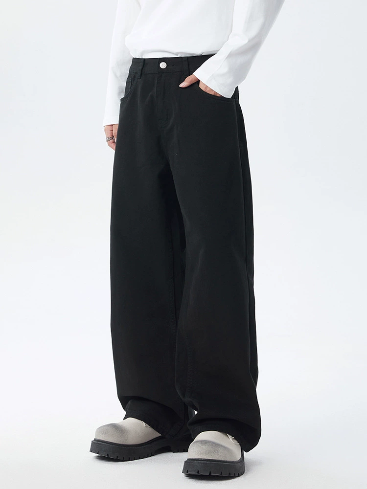 厂家直销男士修身水洗黑色牛仔裤，宽松直筒长裤，春秋通勤，百搭日常款