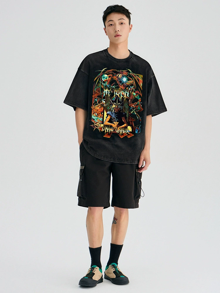 厂家直销男士宽松水洗牛仔外套，街潮风格，经典印花设计，适合夏季休闲穿搭