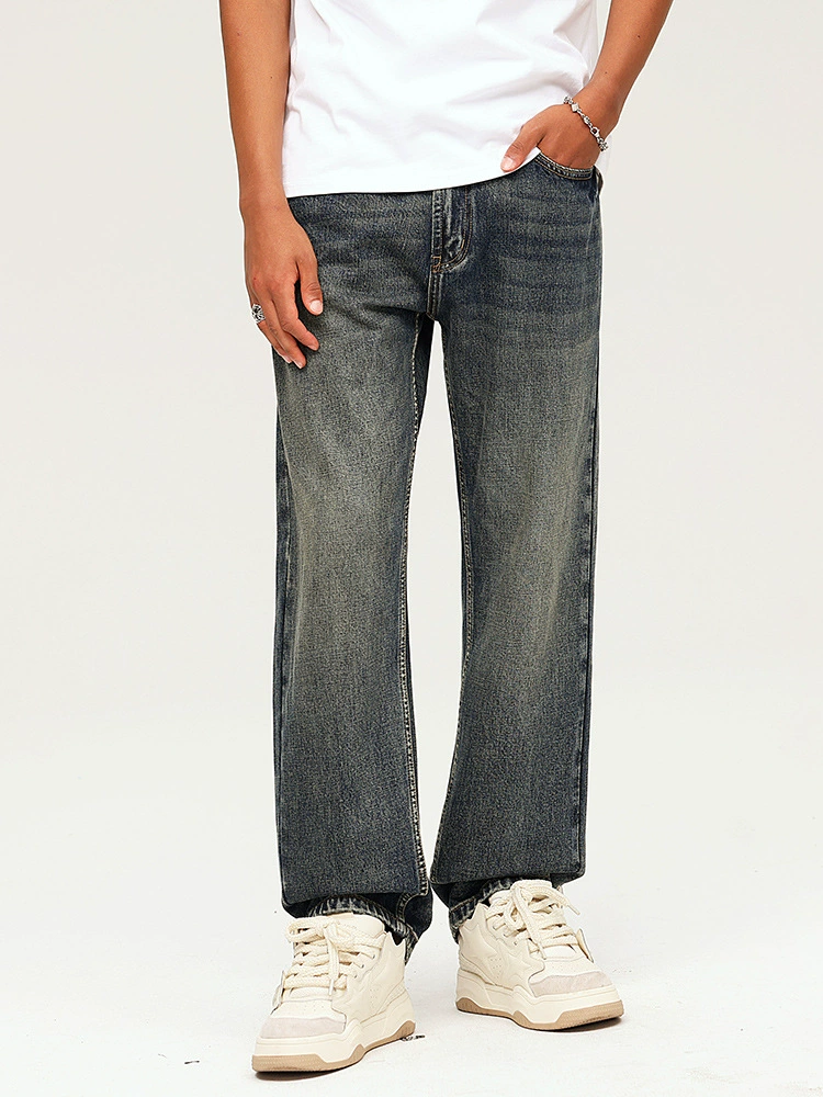 厂家直销男士复古水洗牛仔裤，宽松直筒款，四季休闲，适合青年日常穿搭