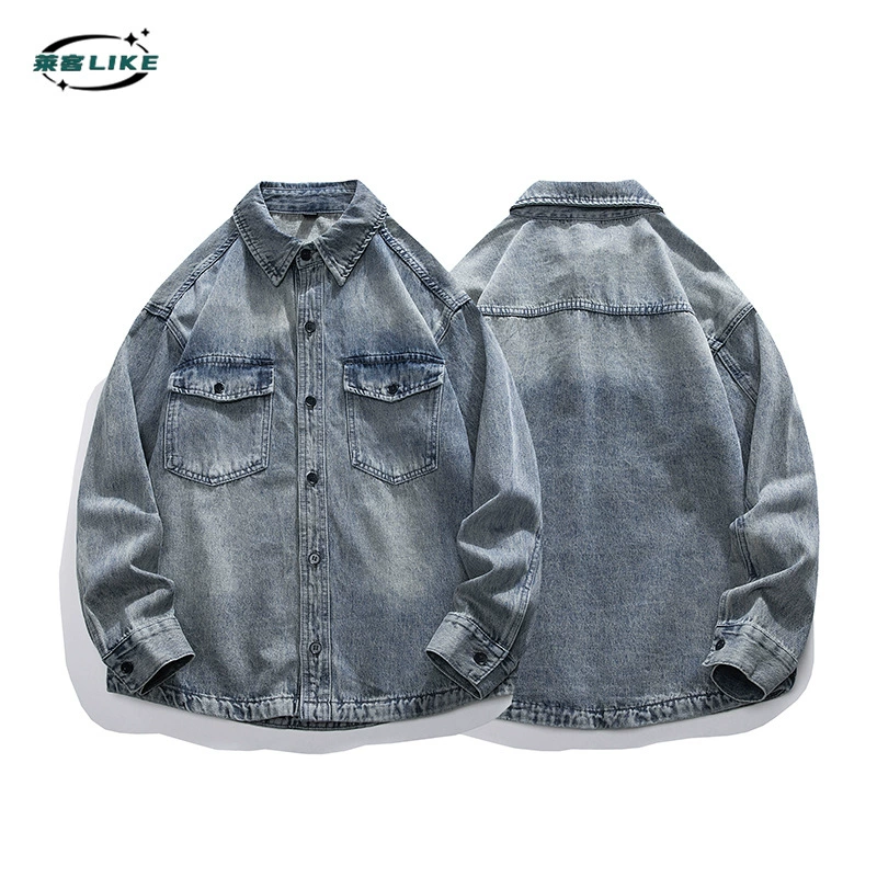 厂家直销男士宽松薄款牛仔外套，复古拼色设计，休闲风格，适合春秋季，耐磨口袋装饰