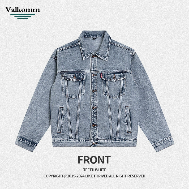 厂家直销男士高街复古牛仔外套，宽松版型，多口袋设计，春秋休闲必备，耐磨免烫处理