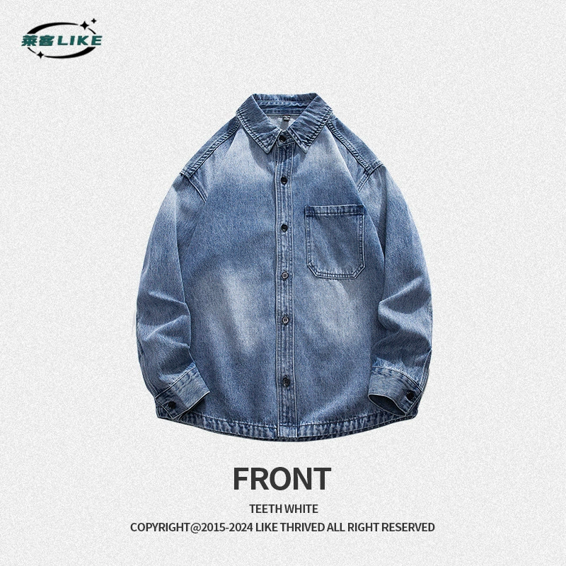 厂家直销男士宽松水洗拼色牛仔外套，春秋季，耐磨免烫设计