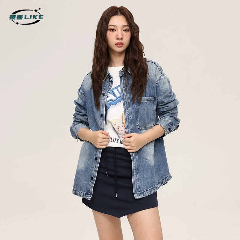 厂家直销男士宽松水洗拼色牛仔外套，春秋季，耐磨免烫设计