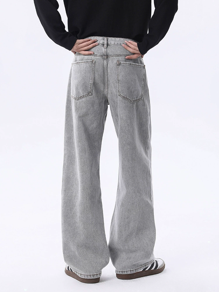厂家直销男士宽松水洗仿旧牛仔裤，直筒版型，秋季休闲风格，百搭长裤设计