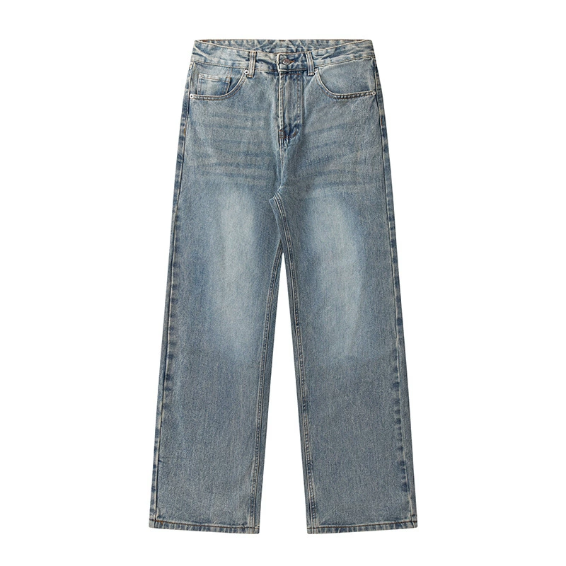 厂家直销男士宽松磨白水洗牛仔裤，秋季新款直筒长裤，适合休闲场合，青春流行风格