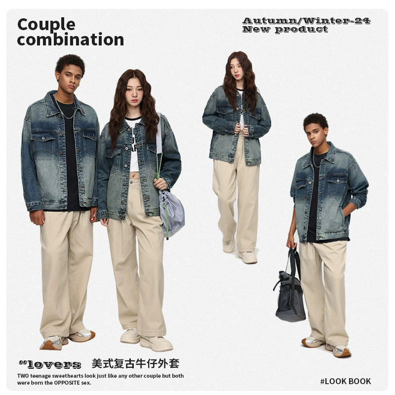 厂家直销青年男士宽松水洗仿旧牛仔外套，春秋季休闲多口袋夹克