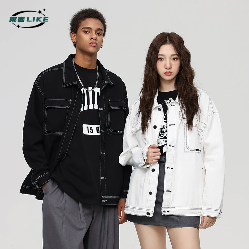 厂家直销青年男士宽松牛仔外套，明线设计休闲夹克，春秋季，日常穿搭可外穿