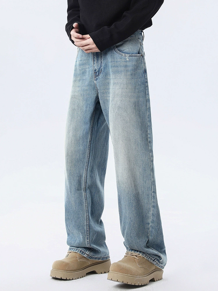 厂家直销男士宽松做旧牛仔裤，春秋新款直筒设计，青春潮流日常长裤